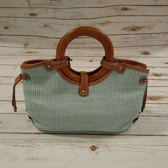 Fossil Woven Rattan Soft Seafoam Green Satchel Bag - Picture 3 of 16